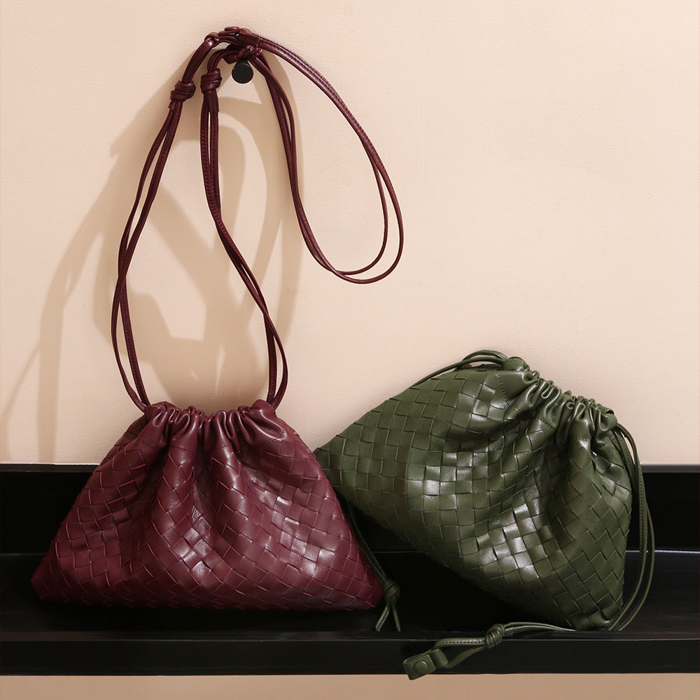 Vintage Handmade Woven Sheepskin Drawstring Bag-Handbags-Red-Free Shipping Leatheretro