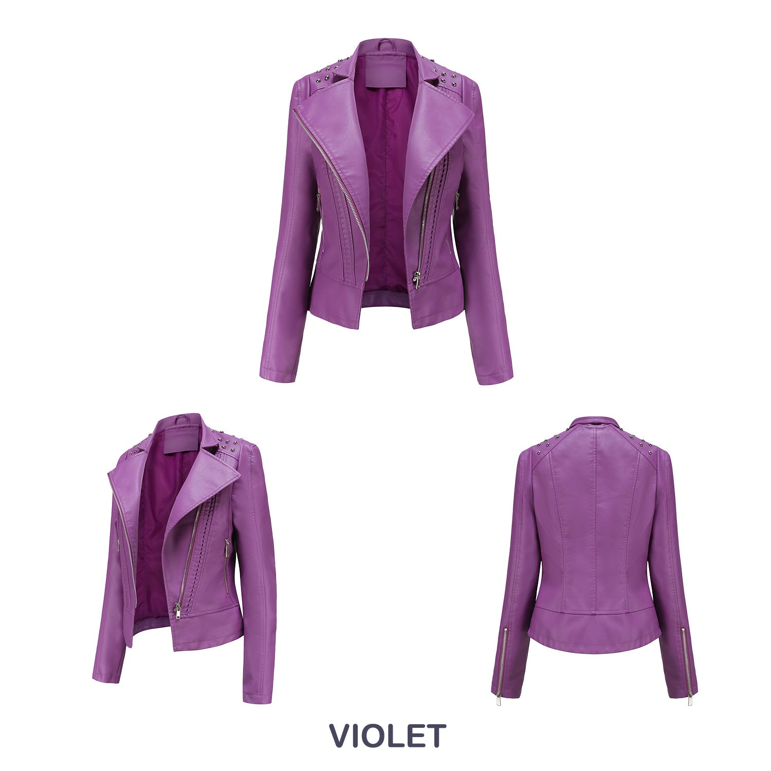 Women's Studded Faux Leather Jacket-black-XS-Free Shipping Leatheretro