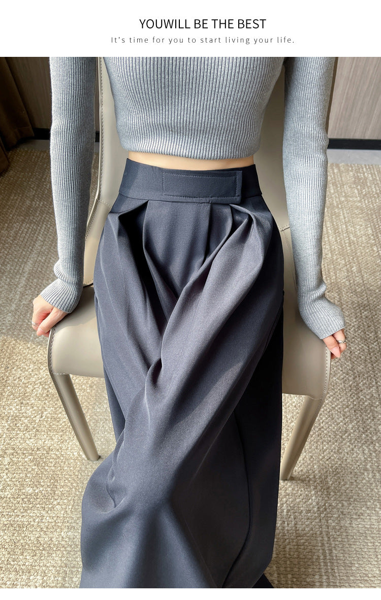 Casual High Waist Loose Wide Legs Straight Pants-Pants-Black-S-Free Shipping Leatheretro