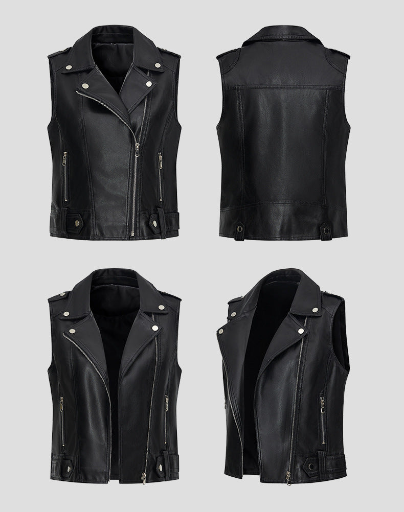 Women's Fashion PU Leather Vest – Stylish Sleeveless Jacket-Black-S-Free Shipping Leatheretro