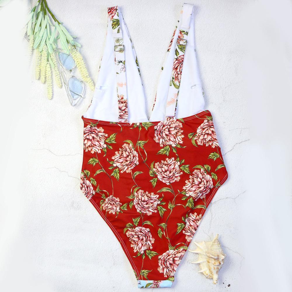 Sexy Flower Print One Piece Swimwear-Women Swimwear-The same as Picture-S-Free Shipping Leatheretro