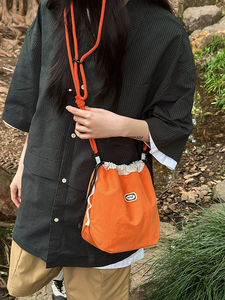 BOOM Colorblock Crossbody Bag - Versatile Drawstring Bucket Bag-Black rope-Free Shipping Leatheretro