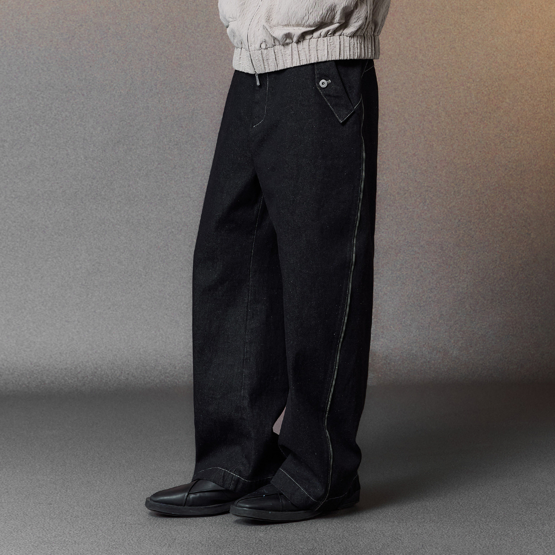 ALVNG AR ANTS Zip-Seam Wide-Leg Denim Trousers-Pants-Denim-S-Free Shipping Leatheretro