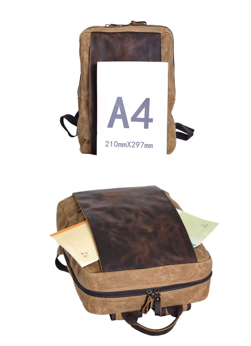 Waterproof Business Laptop Backpack Large Capacity Travel Hiking Backpack with Canvas & Genuine Leather-Backpack-Black-Free Shipping Leatheretro