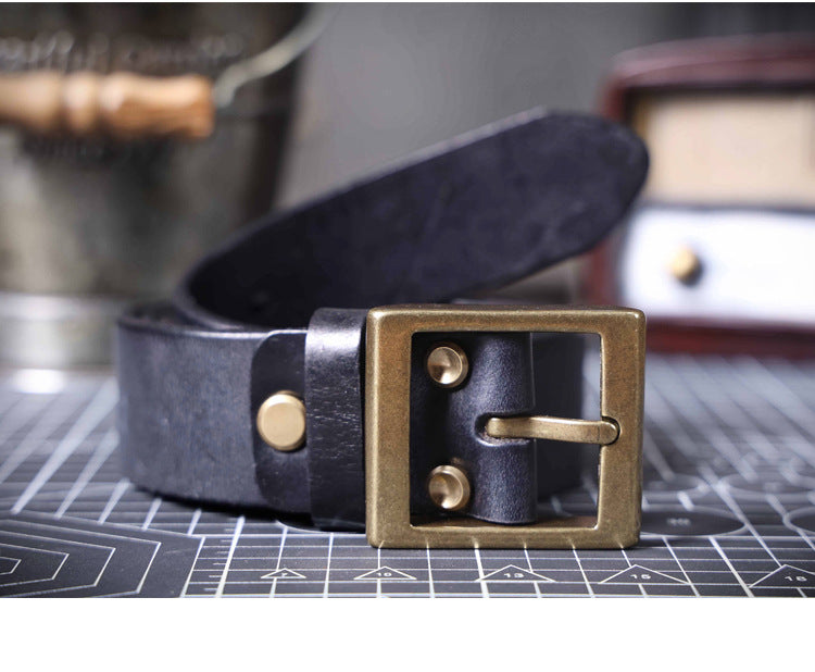 Vintage Men's Genuine Leather Belt Handmade Needle Buckle with Pure Copper Buckle Belt-Leather Belt-Dark Coffee-105cm-Free Shipping Leatheretro