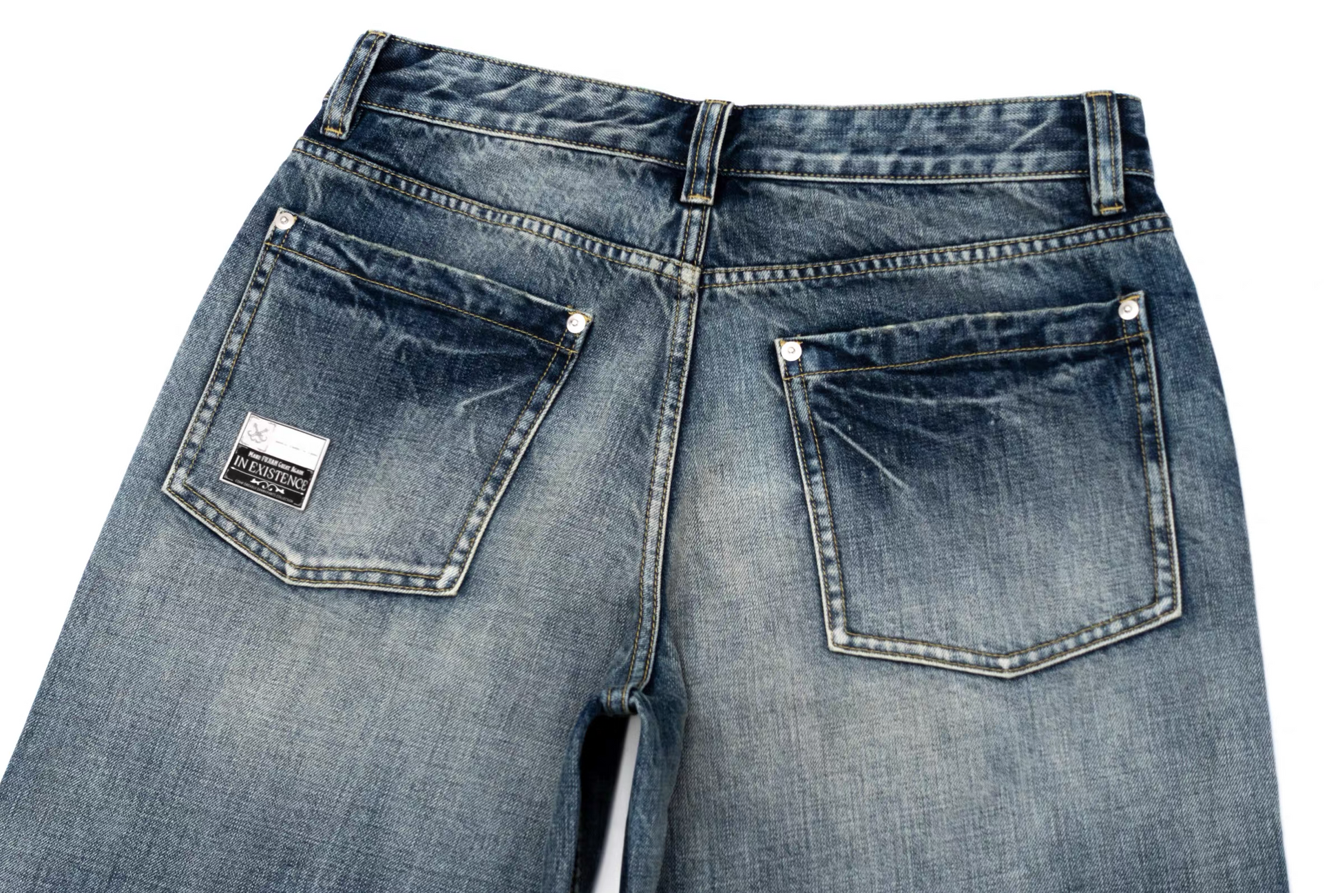 IN EXISTENCE x i Washed Lightning Fade Wide-Leg Jeans Blue-Jeans-XS (0) (Preorder)-Free Shipping Leatheretro