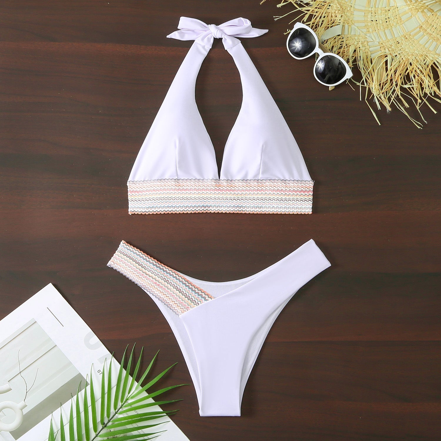 Sexy Halter Neckline Bikini Swimsuits-Swimwear-White-S-Free Shipping Leatheretro