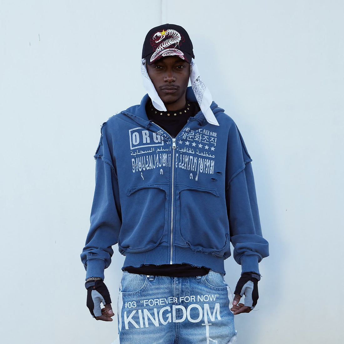VINKID Distressed Graphic Zip-Up Hoodie-Jacket-S-Free Shipping Leatheretro