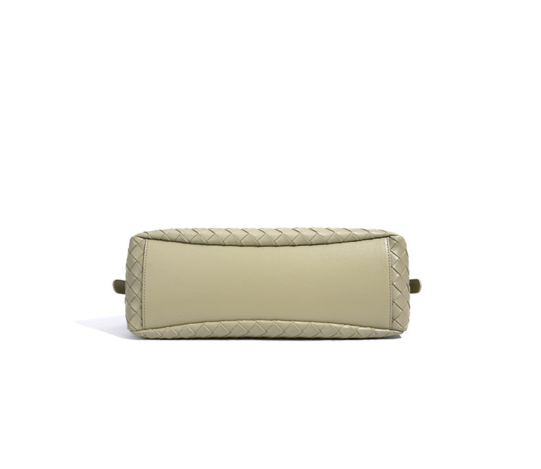 Leather Quilted Shoulder Bag, Elegant Woven Handbag, Stylish & Minimalist-Shoulder Bags-Matcha green-Free Shipping Leatheretro