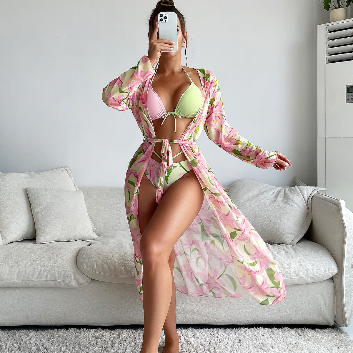 Sexy Floral Print 3 Pcs Bikini Women Swimsuits-Swimwear-Floral-S-Free Shipping Leatheretro