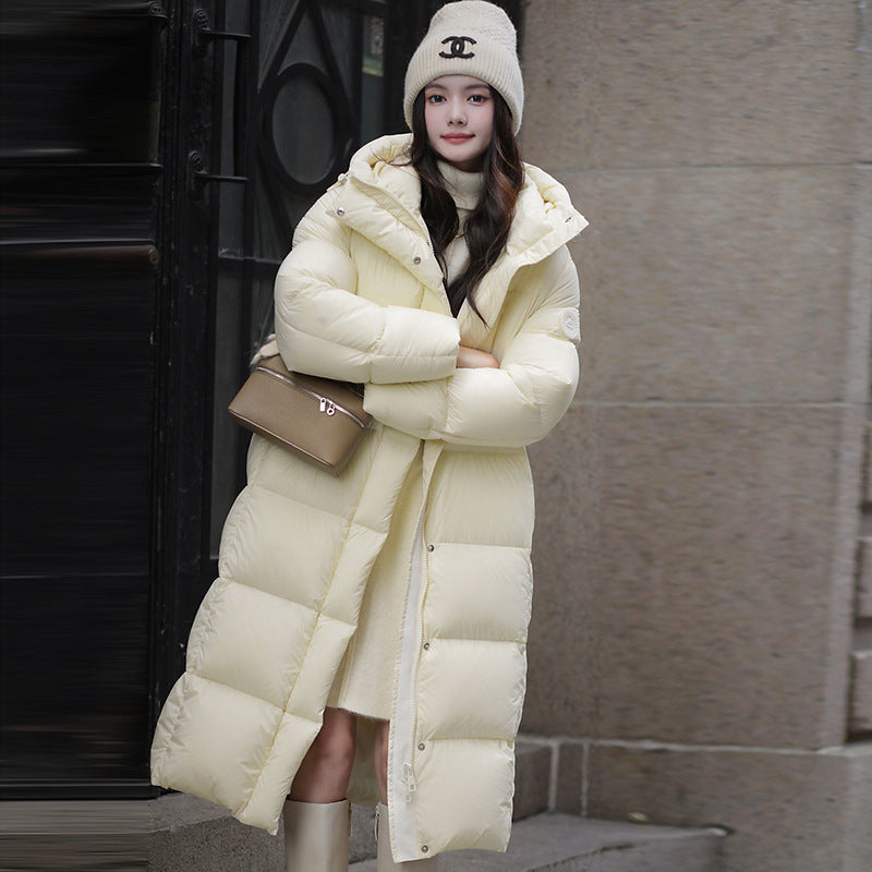 Fashion Down Jacket Women's Hooded Puff Jacket for Couple-Coats & Jackets-Milky white - long-S-Free Shipping Leatheretro