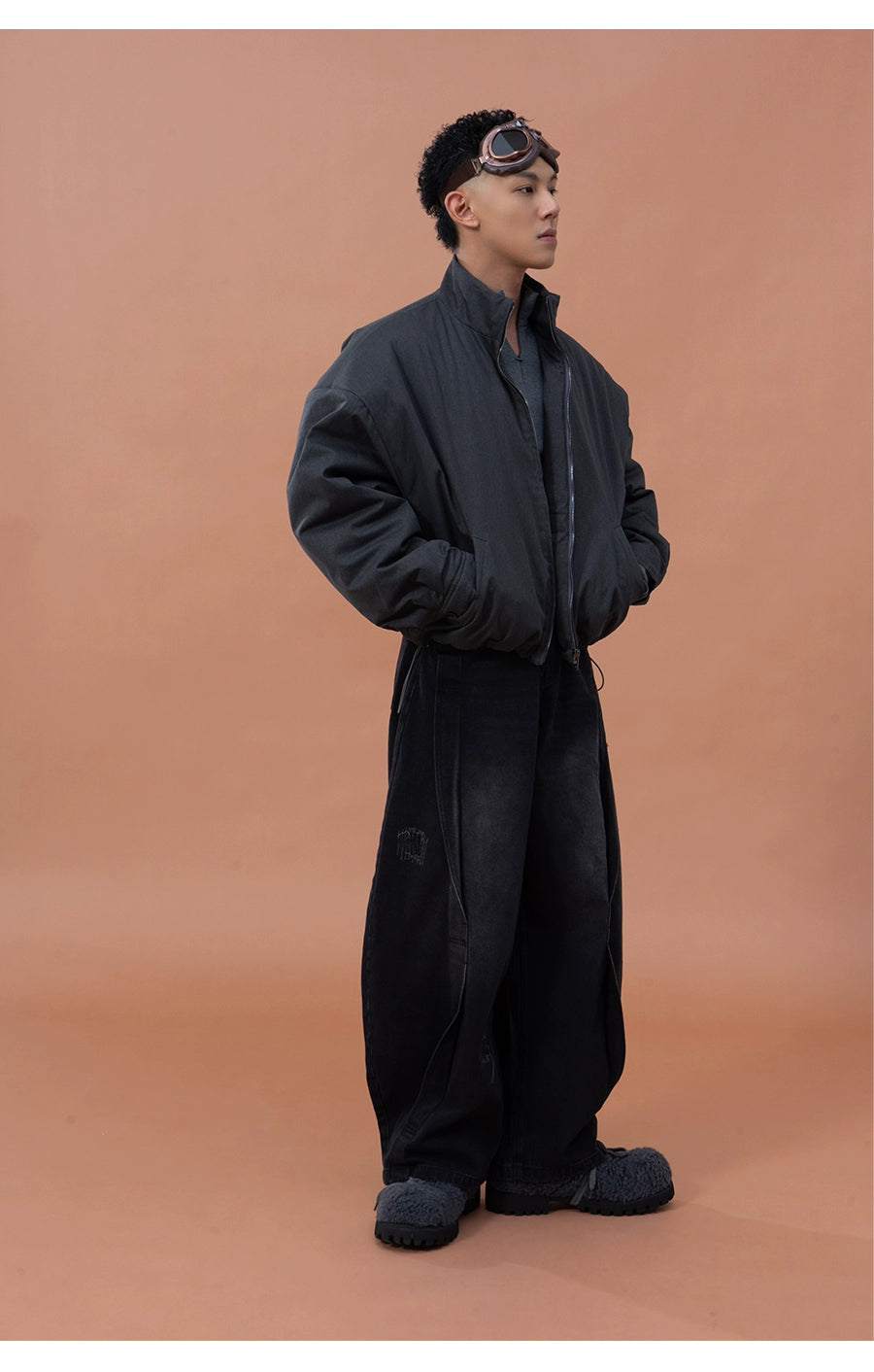 CLP Gray Oversized Sherpa-Lined Jacket for Men-Gray-M-Free Shipping Leatheretro