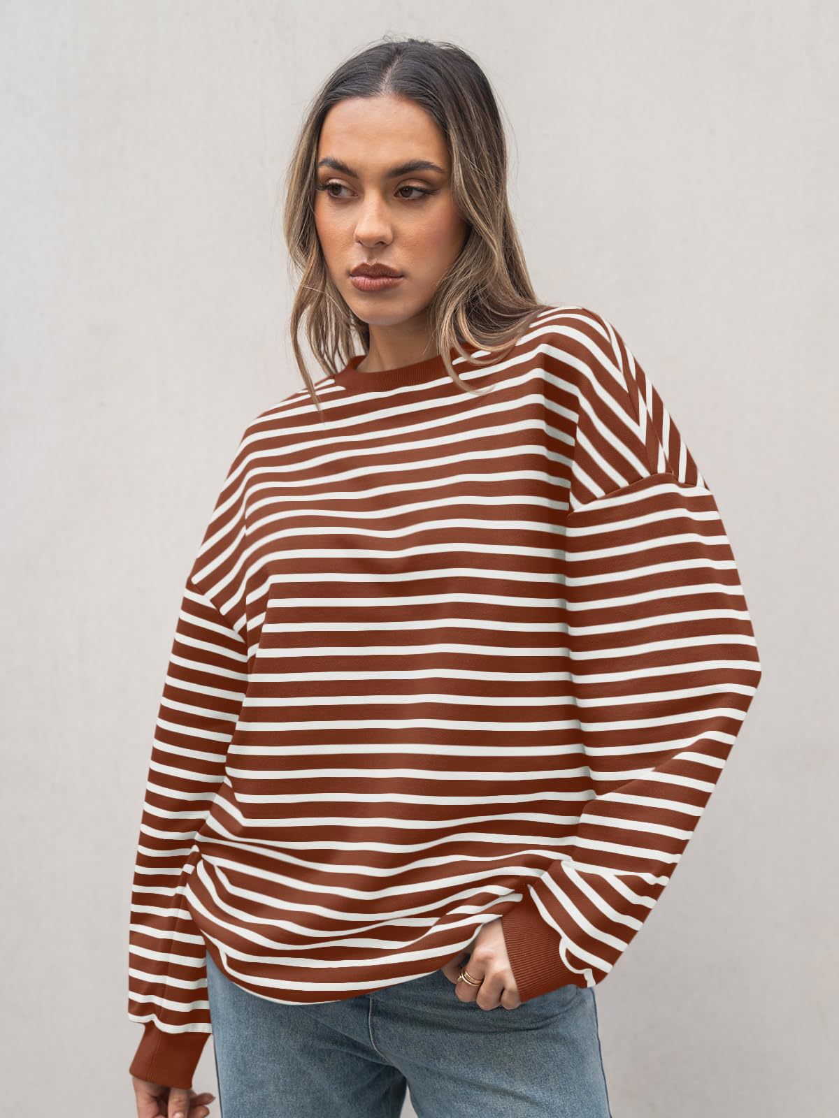 Casual Striped Long Sleeves Sports Hoodies-Sweater&Hoodies-Coffee-S-Free Shipping Leatheretro