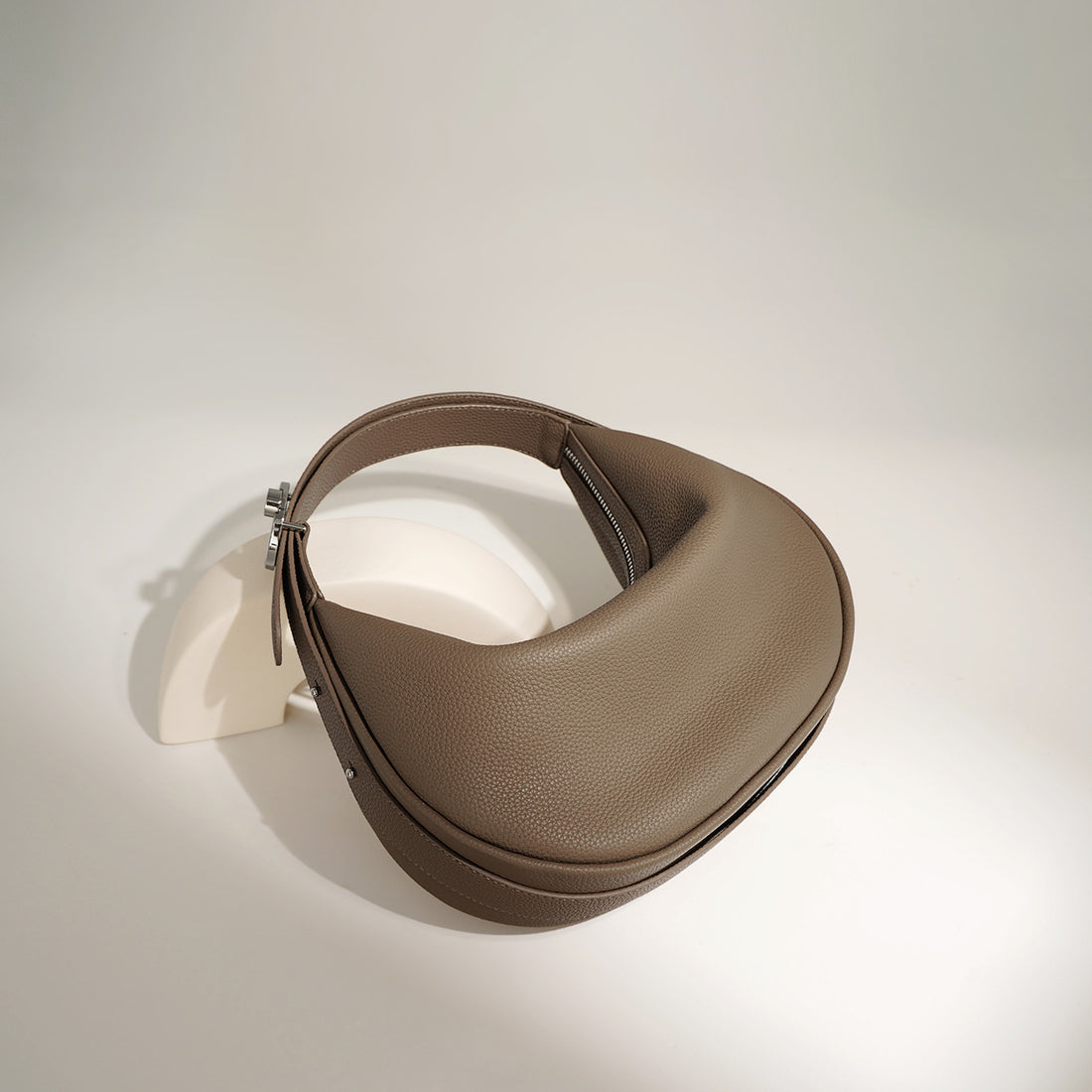 Minimalist Leather Half-Moon Bag-Handbags-Deep milk tea-Free Shipping Leatheretro