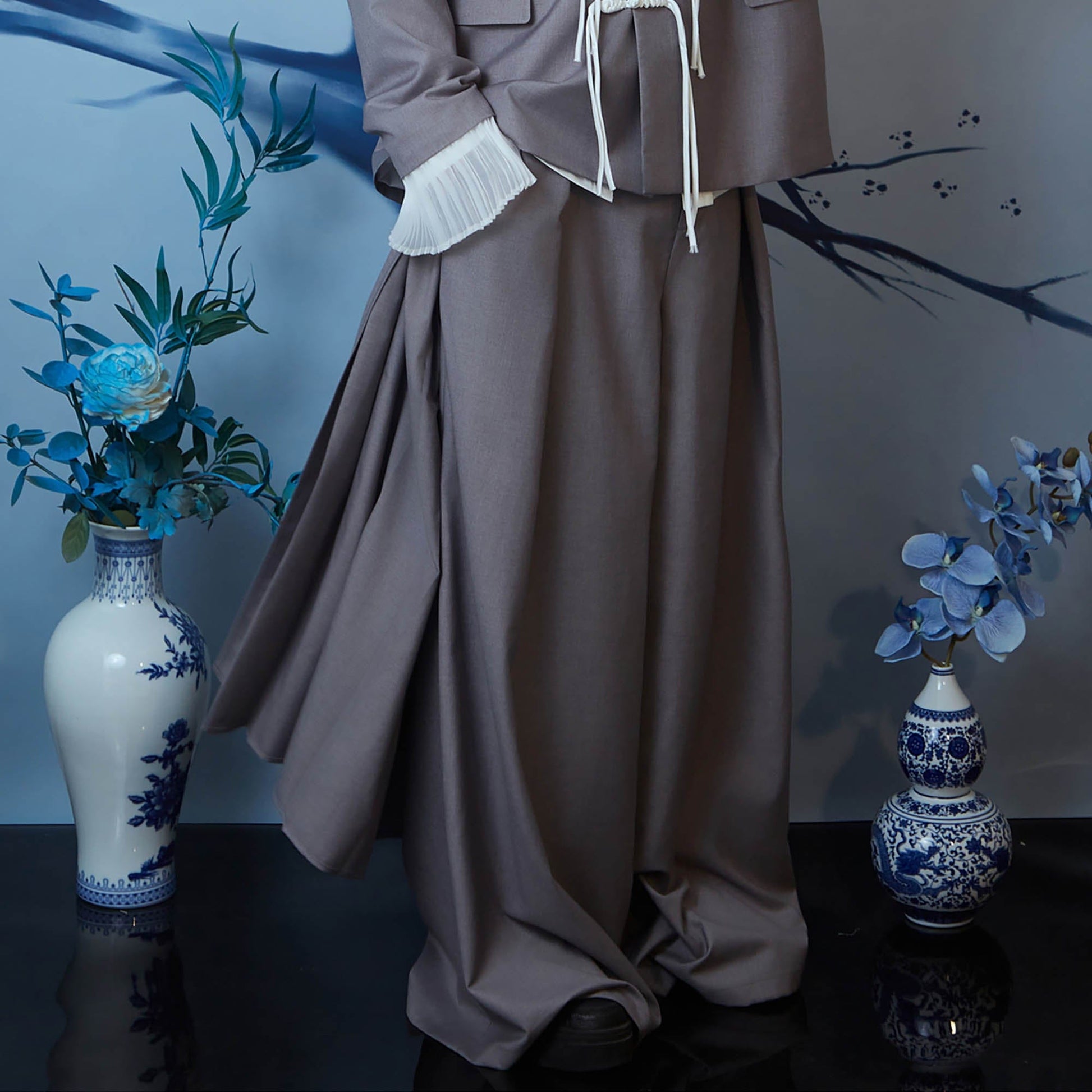 JIECHI Layered Draped Wide-Leg Pants-Pants-M-Free Shipping Leatheretro