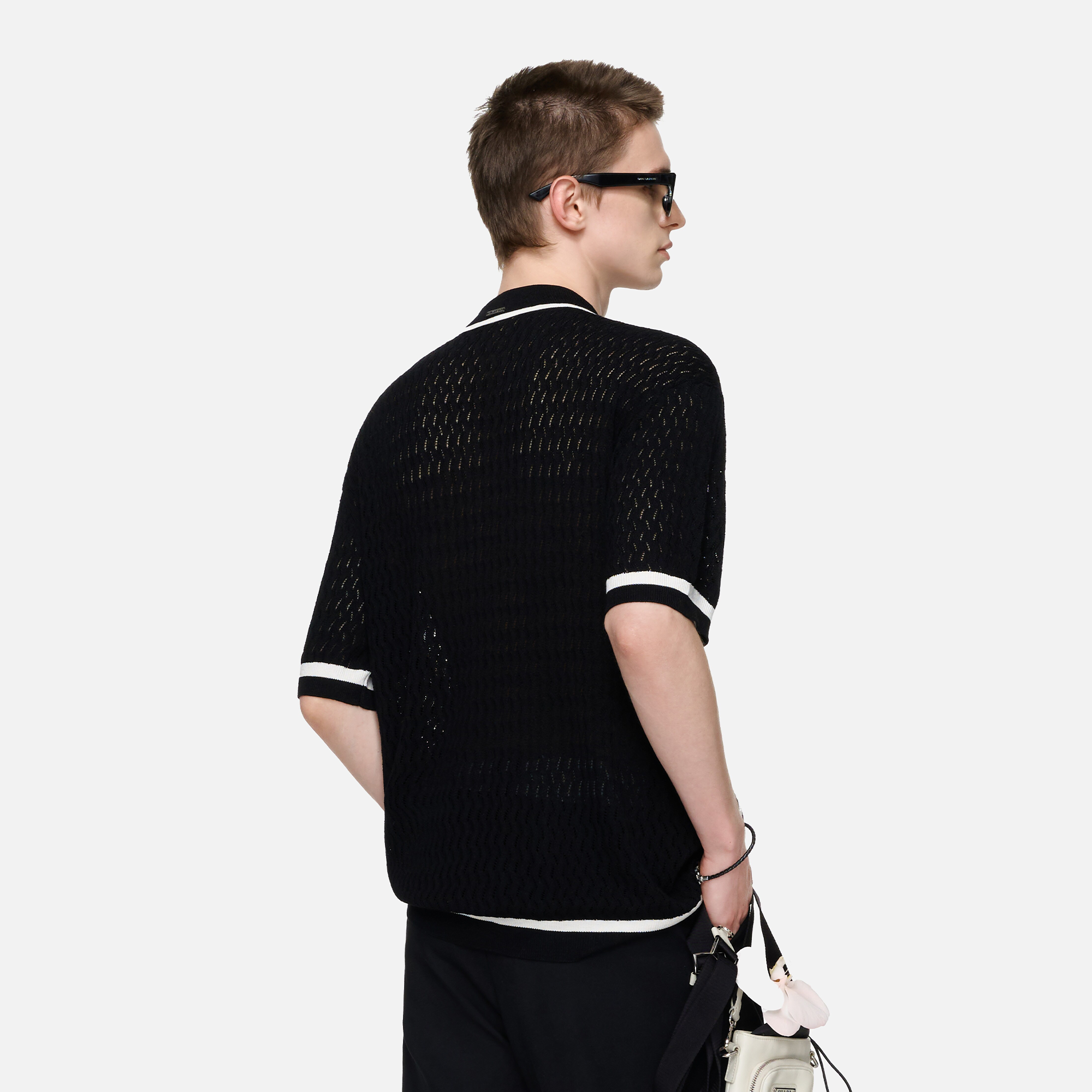 TIWILLTANG Contrast Trim Knitted Half Shirt-Half shirt-S-Black-Free Shipping Leatheretro