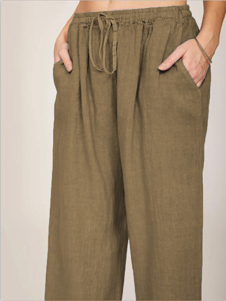 Casual Cotton Linen Plus Sizes Wide Legs Pants-Pants-Brown-S-Free Shipping Leatheretro