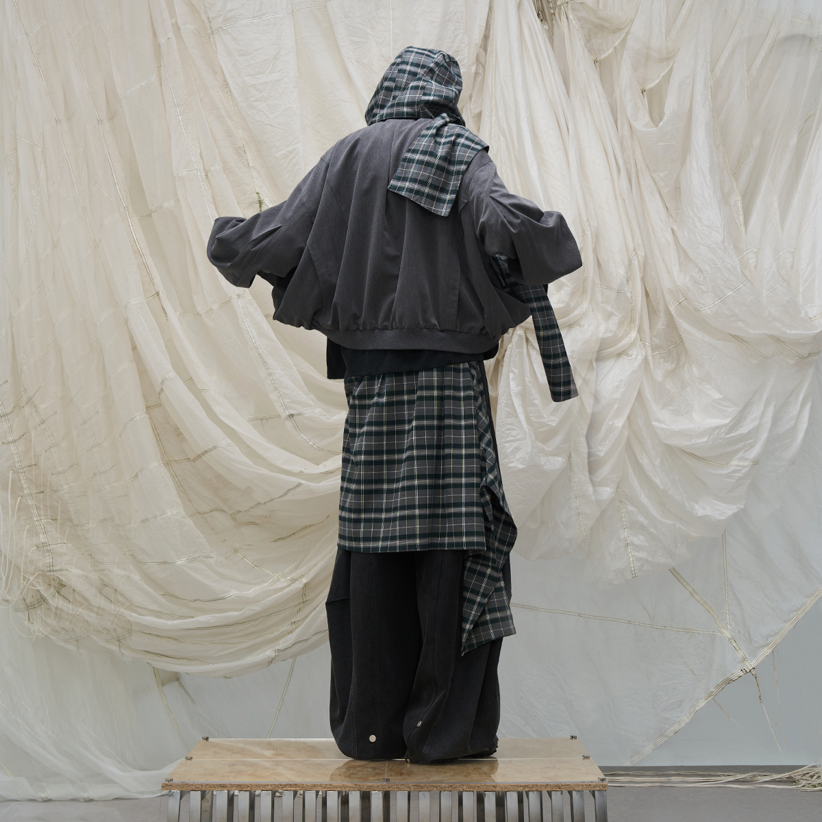 RELABEL Detachable Checkered Flap Distressed Wide-Leg Jeans-Black-XS-Free Shipping Leatheretro