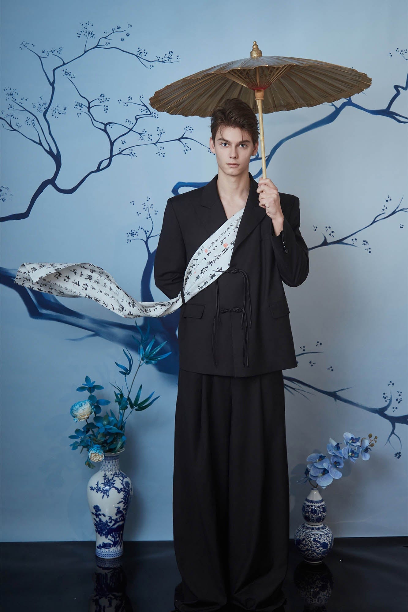 JIECHI Calligraphy Sash Mandarin-Button Blazer-Jacket-M-Free Shipping Leatheretro