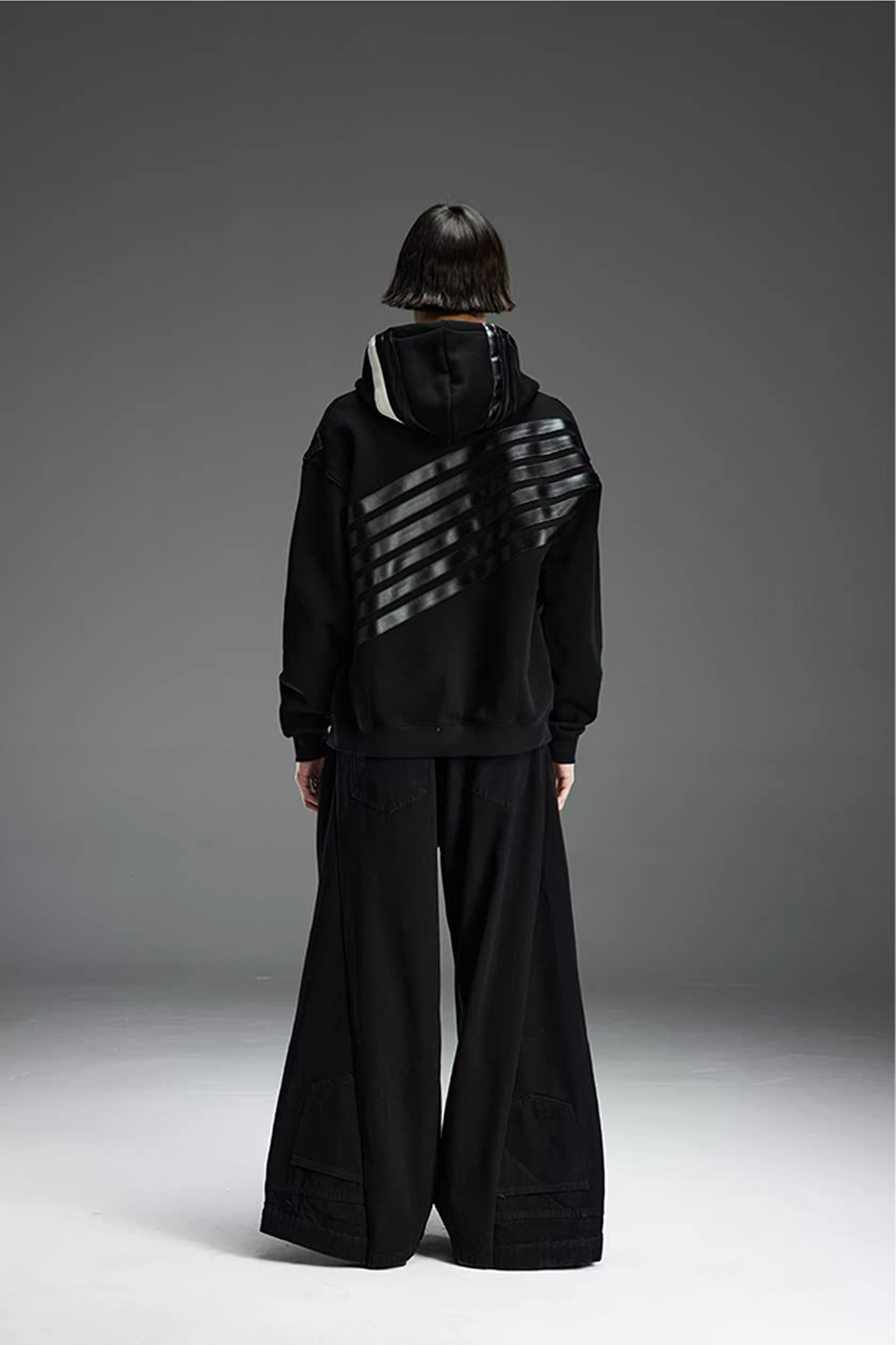 NOTHINGNESS WORLD Four-Stripe Zip-Up Hoodie-Jacket-S-Black-Free Shipping Leatheretro