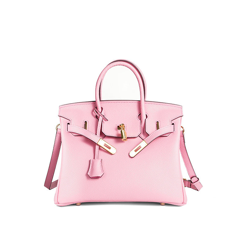 Luxury Genuine Top Grain Pebbled Leather Women's Handbag with Lock Closure-Handbags-elephant gray-35CM-Free Shipping Leatheretro