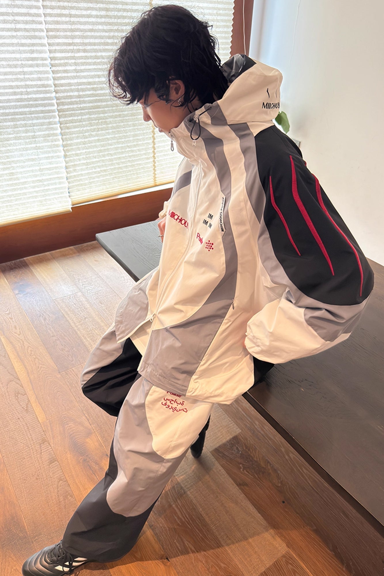 MIICHOUS Arc Contrast Panel Embroidered Track Pants-Pants-S-Free Shipping Leatheretro