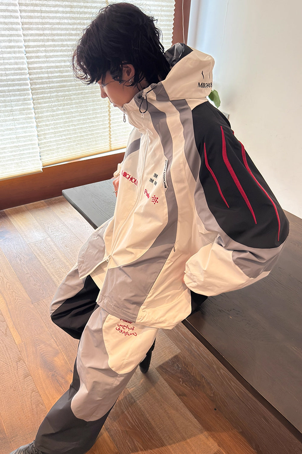 MIICHOUS Arc Contrast Panel Embroidered Windbreaker-Jacket-S-Free Shipping Leatheretro