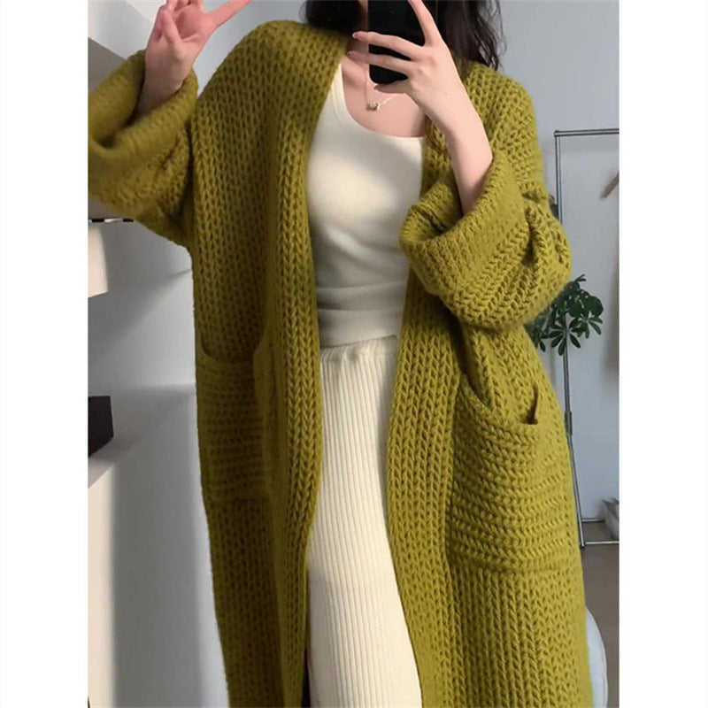 Casual Loose Knitted Long Cardigan Coats-Sweater&Hoodies-Green-One Size-Free Shipping Leatheretro