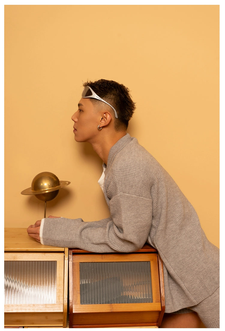 CLP Unisex Ash Black Navy Collar Knit Sweater-Gray-S-Free Shipping Leatheretro