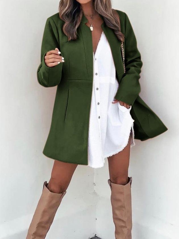 Fashion Long Sleeves Wool Overcoat with Pockets-Coats & Jackets-Army Green-S-Free Shipping Leatheretro