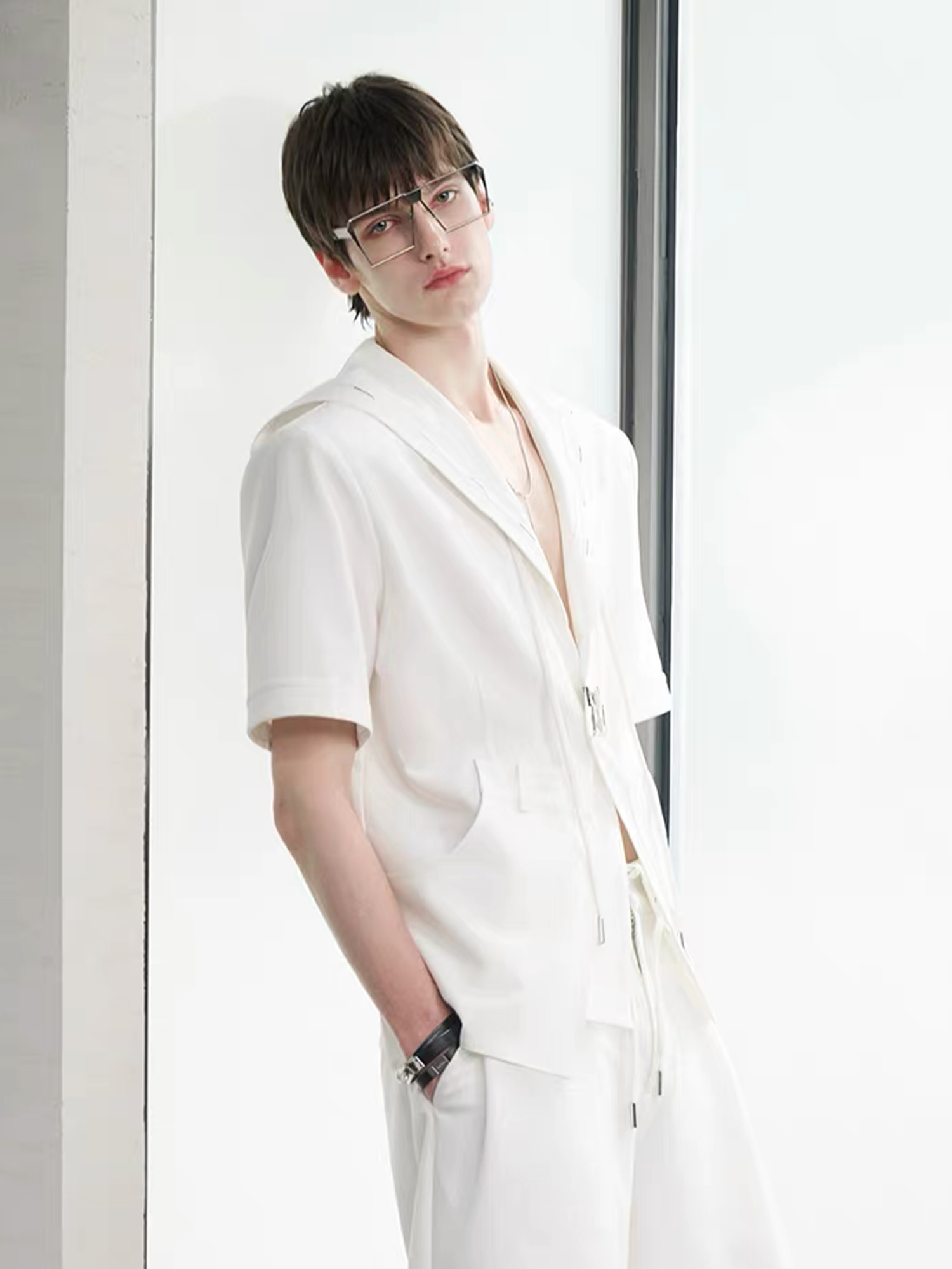 TIWILLTANG Minimal Sailor Collar Shirt-Shirt-S-White-Long-Free Shipping Leatheretro