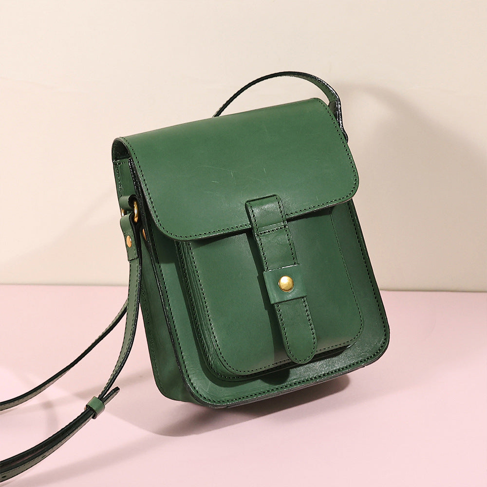 Vintage Vegetable-Tanned Leather Flap Bag-crossbody bags-Red-Free Shipping Leatheretro