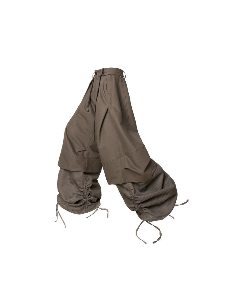 RELABEL Double-Layer Vertical & Horizontal Pleated Wide-Leg Trousers-Brown-XS-Free Shipping Leatheretro