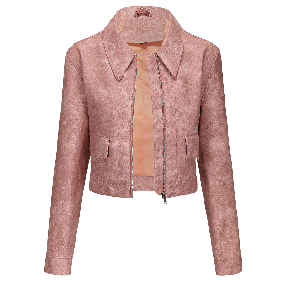 Women's Faux Leather Jacket-Lotus root pink #7-S-Free Shipping Leatheretro