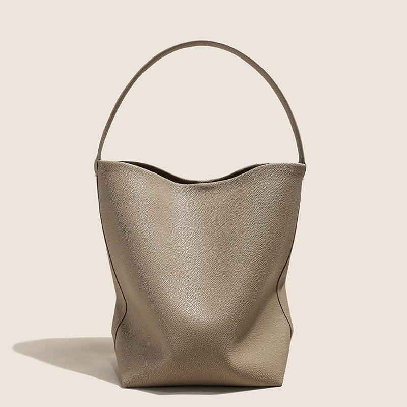 Designed Genuine Leather Bucket Bag-Handbags-Light Gray-Free Shipping Leatheretro
