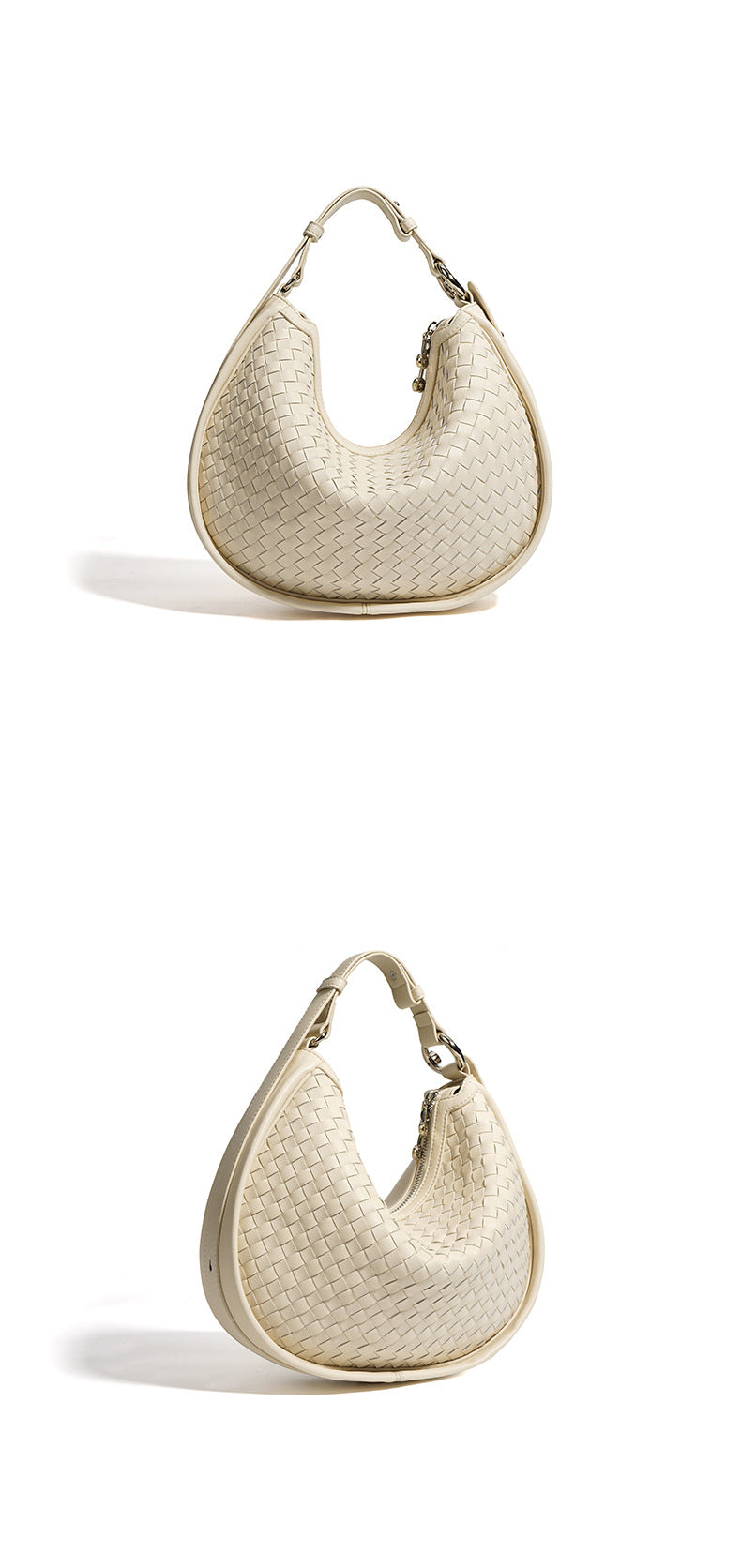 Woven Leather Crescent Bag – Stylish Boho Shoulder Bag-Shoulder Bags-White - 31*7*22cm-Free Shipping Leatheretro