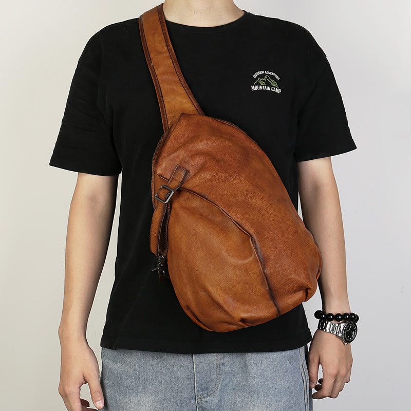 Genuine Full-Grain Leather Unisex Crossbody Chest Bag – Handmade Vintage Retro Style Shoulder Purse for Men & Women-crossbody bags-Brown-Free Shipping Leatheretro