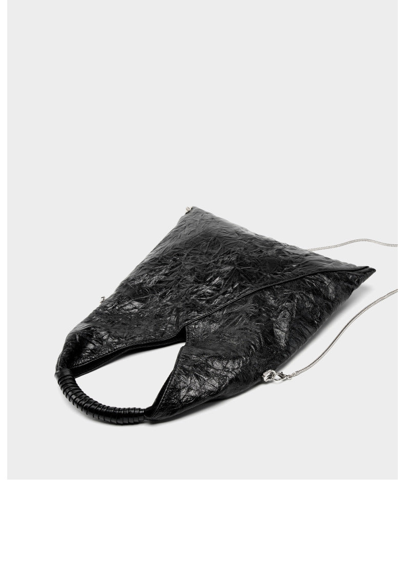 Relaxed Style Genuine Leather Tri-Fold Tote Bag for Women-Black-43*33*2-Free Shipping Leatheretro