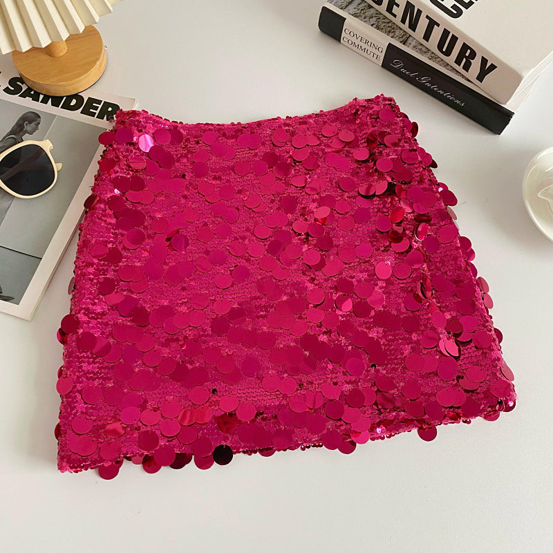 Sexy Sequined Summer A Line Mini Skirts-Skirts-Rose Red-S-Free Shipping Leatheretro