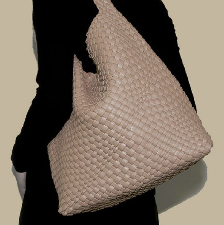 Handwoven Faux Leather Shoulder Tote Bag for Women-Black-Free Shipping Leatheretro