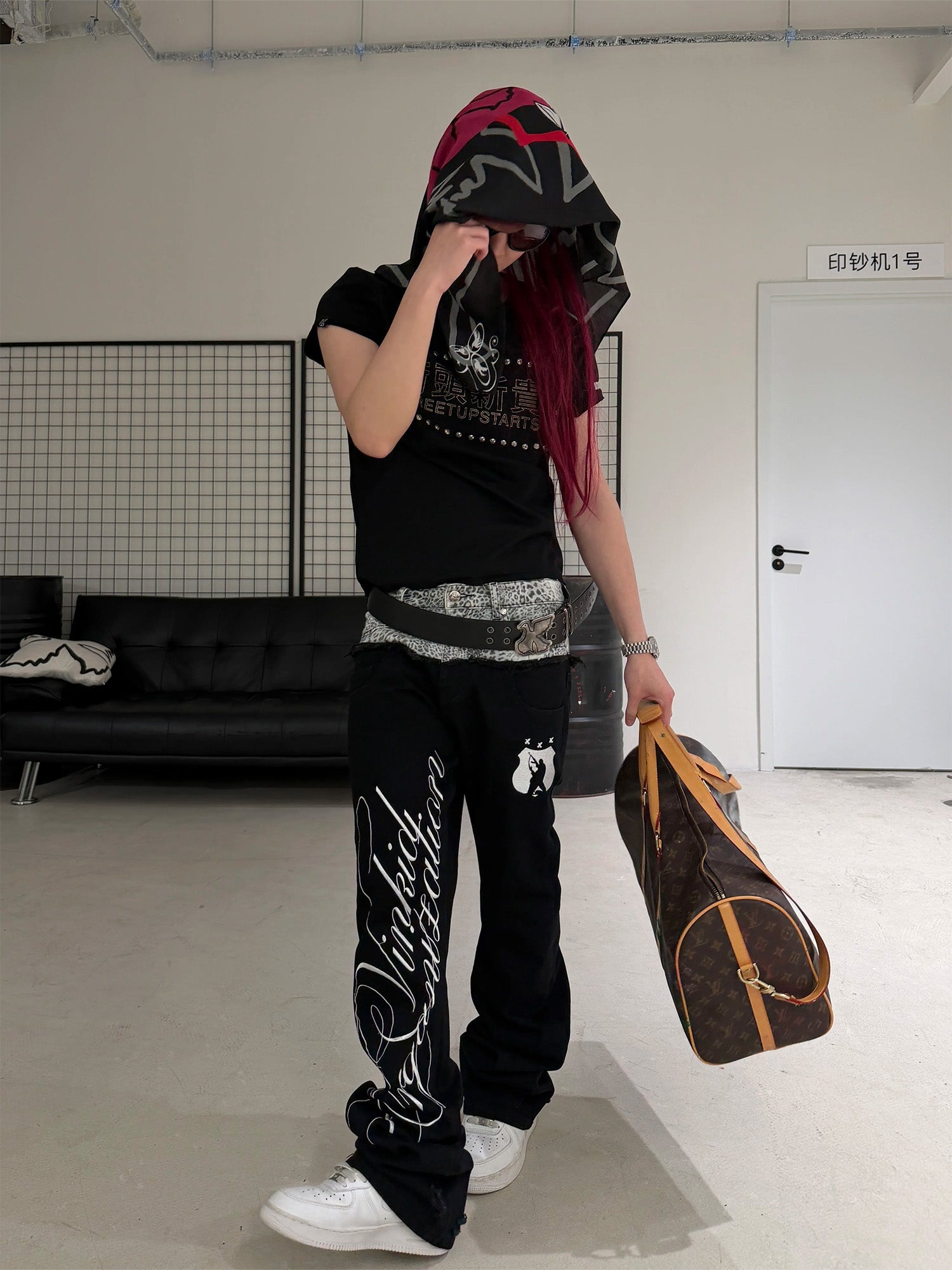 VINKID Double-Waist Script Graphic Jeans-Jeans-S (Preorder)-Free Shipping Leatheretro