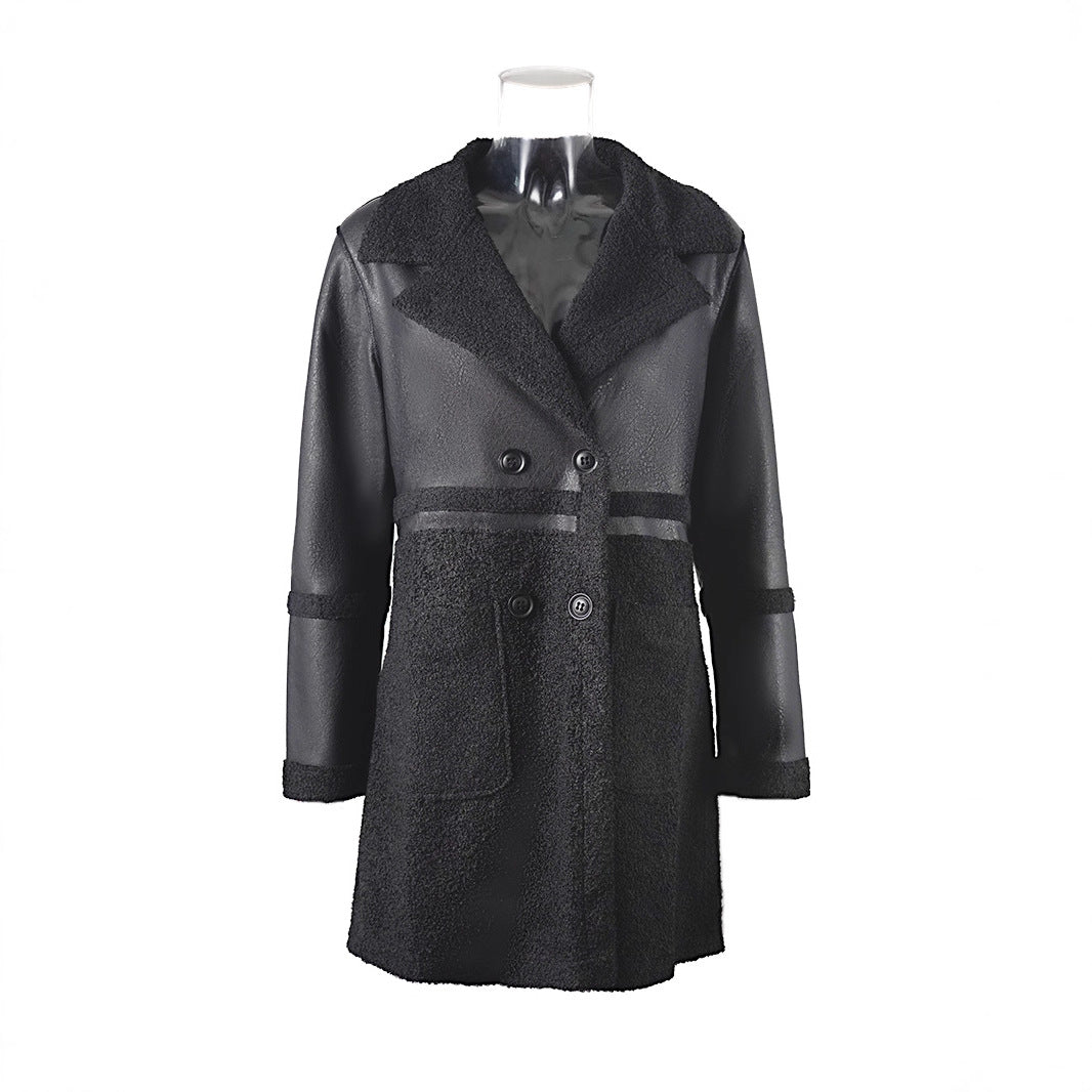 Women's Mid-Long PU Leather Jacket-Black-S 50-57kg-Free Shipping Leatheretro