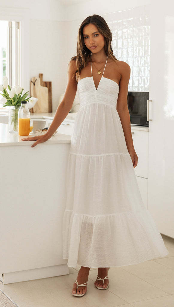 Sexy V Neck Strapless Summer Vacation Dresses-Dresses-White-S-Free Shipping Leatheretro