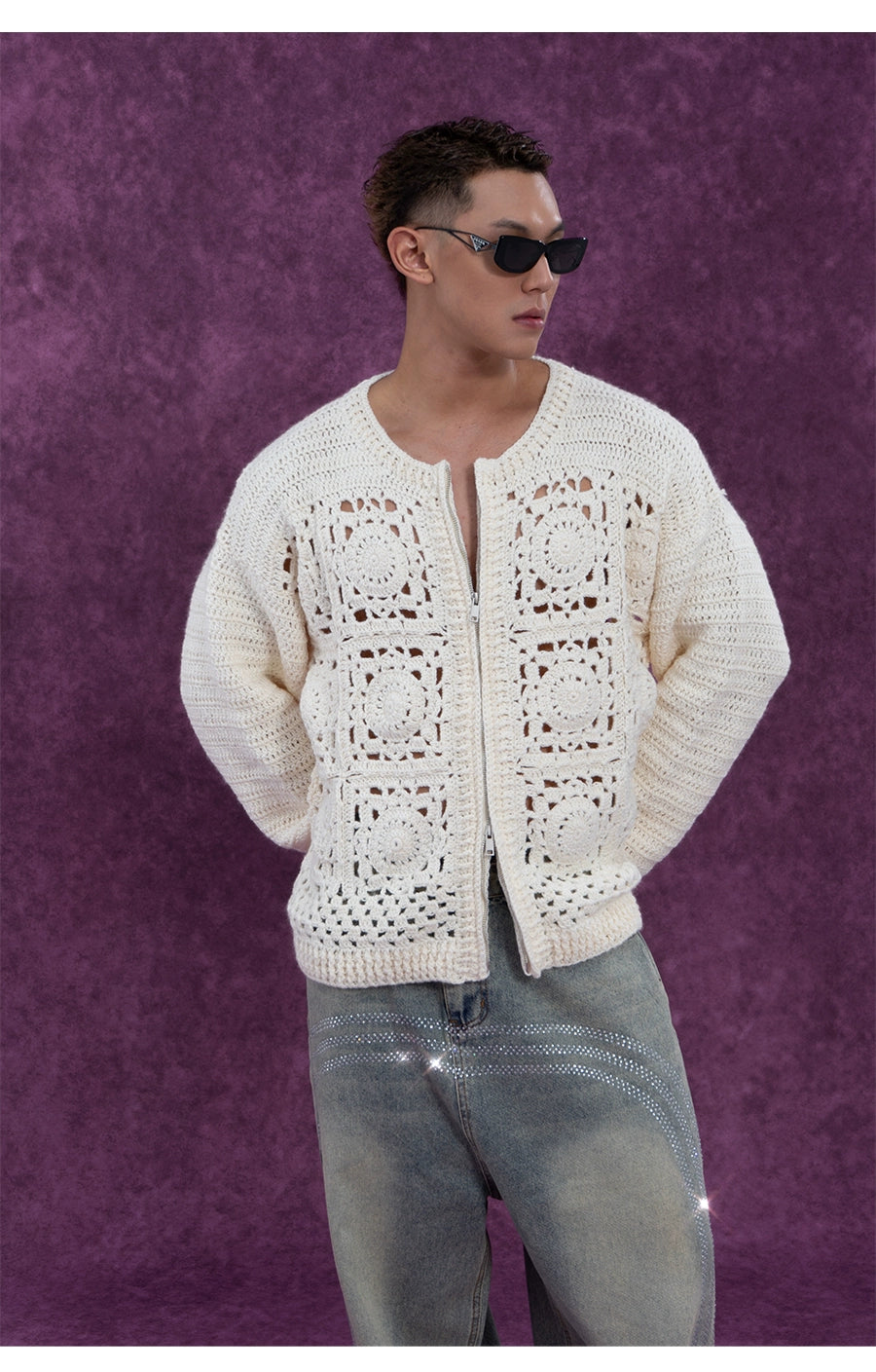CLP Men's Apricot Crochet Knit Sweater-Apricot-One Size-Free Shipping Leatheretro