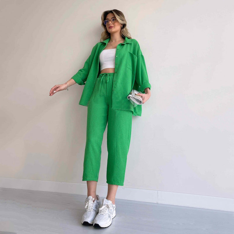 Casual Women Long Sleeves Shirts & Harem Pants-suits-Green-S-Free Shipping Leatheretro