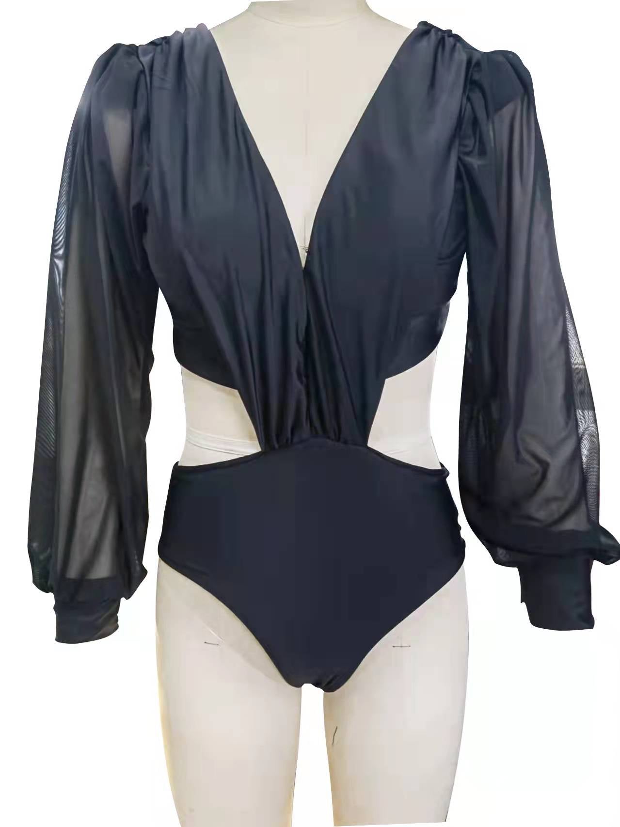 Sexy Long Sleeves Summer Bikini Swimsuits-Swimwear-Black-S-Free Shipping Leatheretro