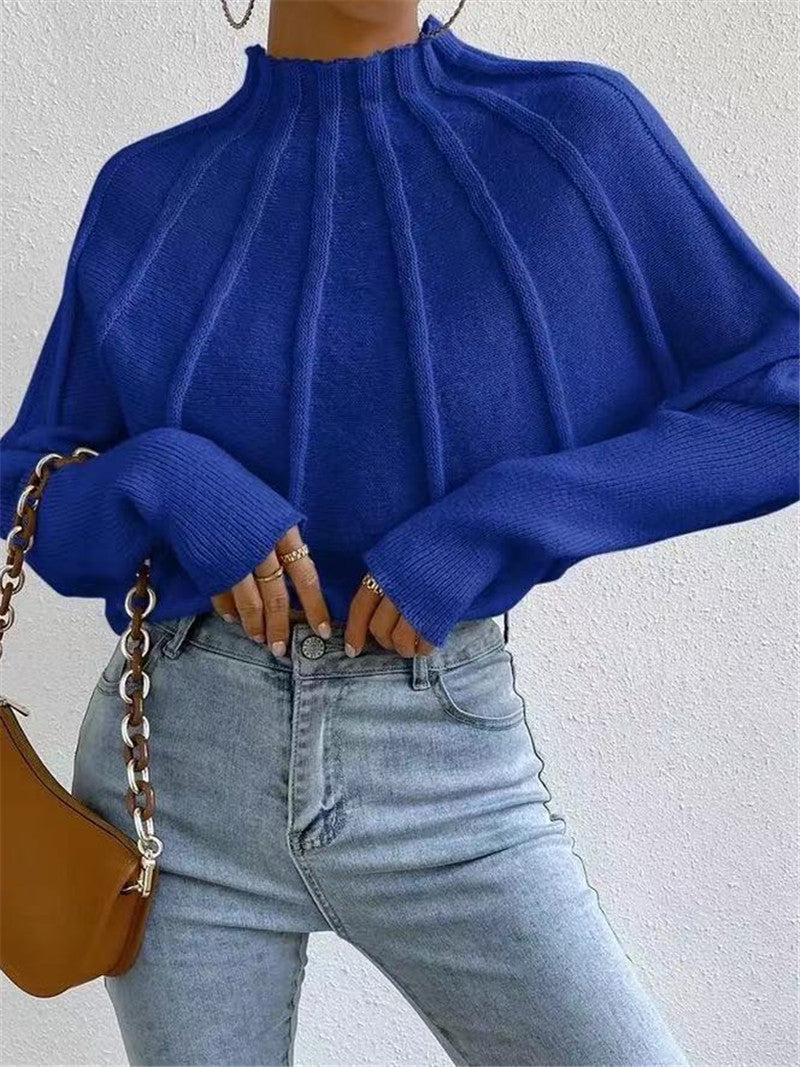 Casual High Neck Pullover Knitted Sweaters-Sweater&Hoodies-Blue-S-Free Shipping Leatheretro