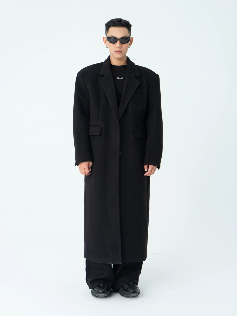 CLP Men's Oversized Wool Trench Coat-Coats & Jackets-Black-M-Free Shipping Leatheretro