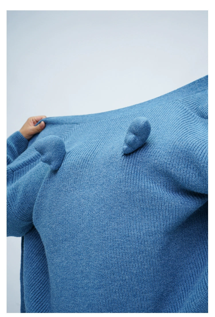 CLP Unisex Wing Design Oversized Knit Cardigan-Blue-Short Style-3 Buttons-Free Shipping Leatheretro