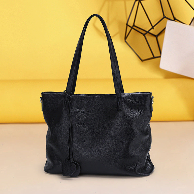 Genuine Leather Tote Bag for Women-黑色-Free Shipping Leatheretro